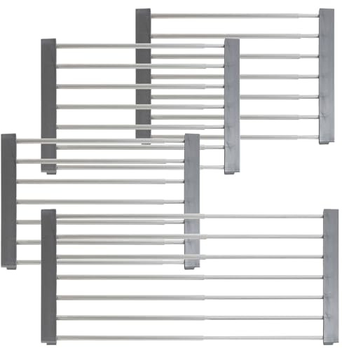 Rosenstein & Söhne Kühlschrankregal: 4er-Set Univ.-Einlegeboden,f. Kühlschrank/Regale,ausziehb. bis 60cm (Einlegeböden Kühlschrank Gitter, Kühlschrank-Teiler-Schiene, Böden)