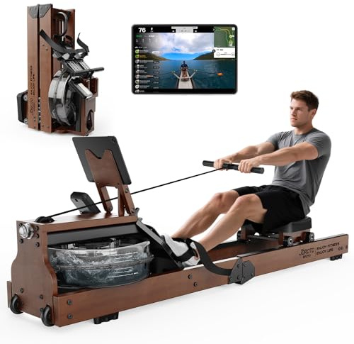 JOROTO Rudergerät für Zuhause, Holz Wasser Rudergerät Klappbar | Bluetooth-Verbindung zur Kinomap-App | Maximale Gewichtskapazität 150 kg | 16L Wassertank | 98% vorinstalliert