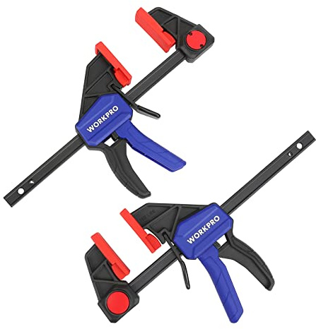 WORKPRO Einhandzwingen 2 Stück, Schraubzwingen Set 2 in 1 zum Spannen, Dehnen, Spannweite 150mm, Dehnbereich 285mm, Spannkraft 68kg für einfaches und stabiles Fixieren von Holz Möbel mit einer Hand