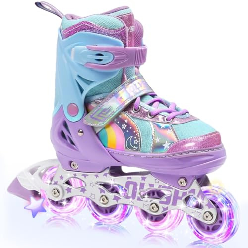 OLYSPM Inliner Kinder für Mädchen und Jungen,Regenbogen-Design,Rollschuhe Kinder in 4 Größen für Drinnen und Draußen