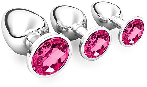 halercay 3 Stücke Klein Medium Groß Metall Analplug Set mit Kristall Diamant Sex Spielzeug,Buttplug Anal Butt Plug,für Frauen Männer Paare Anfanger für Frauen Männer Plug Metall Set (Dunkellila)