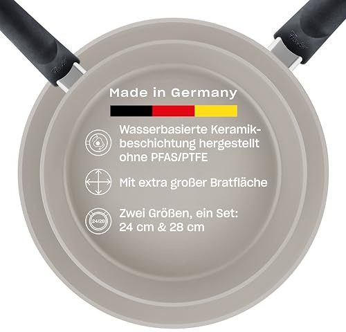 Fissler Ceratal® Comfort Pfannen-Set 2-teilig (24 + 28 cm, Grau) – Made in Germany, Keramikpfannen hergestellt ohne PFAS/PTFE, CookStar® Boden, Induktion [Exklusive bei Amazon]