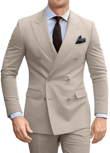 Fesenbo Anzug für Herren, schmale Passform, 2-teilig, zweireihiger Anzug-Blazer, Hose, formelle Smokingjacke mit 2 Knöpfen, für Hochzeit, Business, Abschlussball