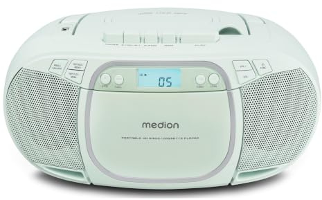 MEDION E66476 Stereo Sound System (Boombox, CD-Player, MP3, Kassette, tragbarer Kassettenspieler für Kinder, UKW Radio, AUX, Kopfhörer, Netz & Batterie) grün