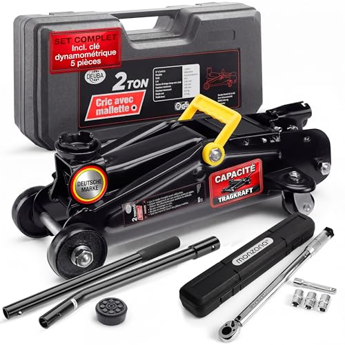 DEUBA® 2t Wagenheber hydraulisch 135-330mm Set inkl. Gummiauflage Drehmomentschlüssel 6tlg. 1/2' 40-210Nm Koffer KFZ Auto Rangierwagenheber Hydraulik