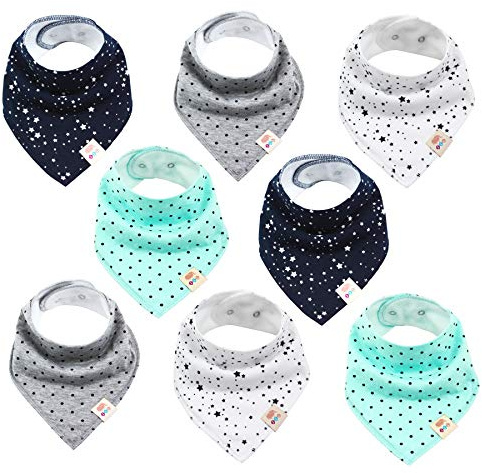 M.M.C. Lätzchen Baby 8er Set – Dreieckstuch Baby, Halstuch und Sabberlätzchen aus Baumwolle für Junge und Mädchen, unisex, verstellbare Druckknöpfe