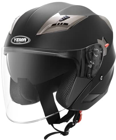 YEMA Motorradhelm Mopedhelm Jethelm, ECE 22.06 geprüft mit Doppelvisier und integrierter Sonnenblende (Noir Mat, M (56-57 cm))