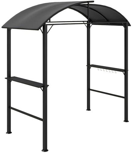 Outsunny Grillpavillon 233 x 110 x 235 cm Winddicht Gartenpavillon mit Doppeldach,Regalen, Gartenlauben mit UV-Schutz, BBQ Pavillon aus Stahl, Gartenzelt Grillzelt für Party BBQ, Dunkelgrau