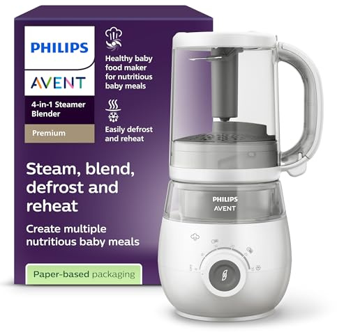 AVENT 4-in-1 Dampfgarer mit Mixer Premium, Babynahrungszubereiter, Dampfgaren, Pürieren, Auftauen, Aufwärmen, spülmaschinenfest, Modell SCF883/01