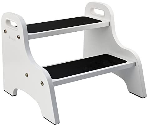 StrongTek Wood 2 Tritthocker für Kinder mit Rutschfester Trittfläche, tragbaren Griffen, rutschfesten Fußpolstern und 150kg. Kapazität, Mehrzweck-Schwerlaststütze(White)