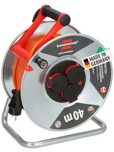 Brennenstuhl Garant S V2 IP44 Kabeltrommel 40m outdoor (Made in Germany, Kabel in Signalfarbe orange, aus Stahlblech, kurzfristiger Einsatz im Außenbereich)