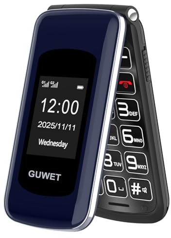 Guwet 2G Seniorenhandy Klapphandy ohne Vertrag, Rentner Handy Großen Tasten, SOS Notruffunktion, 1600 mAh Akku, 2.4+1.77 Dual Display, Dual SIM mit Notruftaste, Blau.