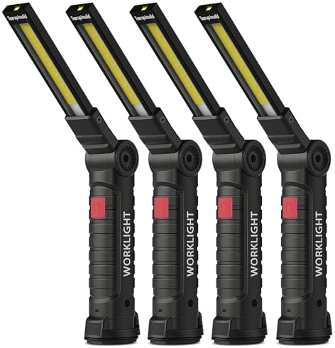 Coquimbo LED Arbeitsleuchte Werkstattlampe, Taschenlampe LED Aufladbar Werkstatt Handlampe mit Magnet und Haken für Auto Reparatur Camping Notfall, Geschenke für Männer (4 Stück, Schwarz)