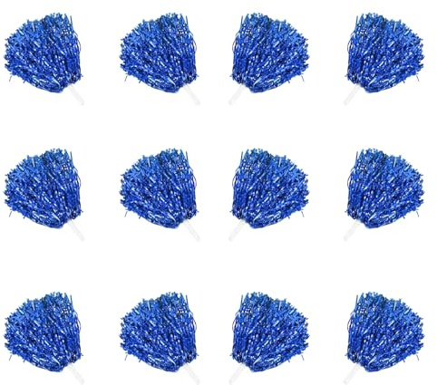 Dxmcgttbd 12 Stück Cheerleading Pom Poms,Cheerleader-Pompons,Metallisch Cheerleader Puschel,Hell Metallic Cheers Ball Zum,für Sportveranstaltungen, Ballspiele, Tänze, Karnevalspartys Verwendet (Blau)