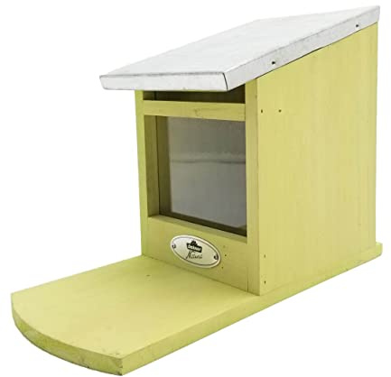 Dehner Natura Premium Eichhörnchen Futterhaus, Futterstation für Eichhörnchen, hängend, ca. 12.5 x 18.5 x 25 cm, aus FSC-zertifiziertem Kiefernholz / Plexiglas, hellgrün