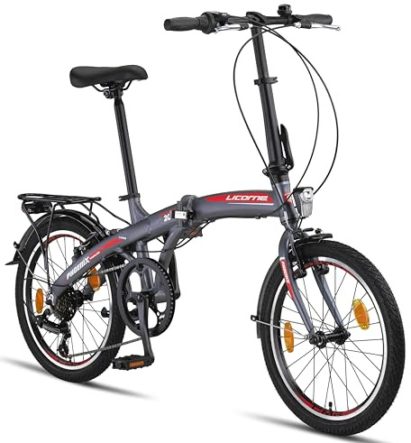 Licorne Bike Phoenix 20 Zoll Aluminium Faltrad Klapprad V-Bremse Faltfahrrad Herren Damen,7 Gang Kettenschaltung Folding City Bike Alu-Rahmen StVZO Vorderlampe Hinterlampe