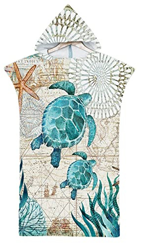 Rowjoy Strandtuch Poncho, Surf Poncho Damen und Herren, Ozean Tier Drucken Mikrofaser Badeponcho Strandtuch mit Kapuze, Schnelltrocknender Poncho für Strand Schwimmen (H4-75X110cm)