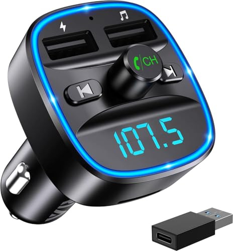 ORIA Bluetooth FM Transmitter Auto, Bluetooth 5.3 Adapter für Auto Radio, Rauschunterdrückung Mikrofon & 2 USB Aufladung, Freisprechen Carkit, unterstützt BT, SD-Karte, USB-Stick
