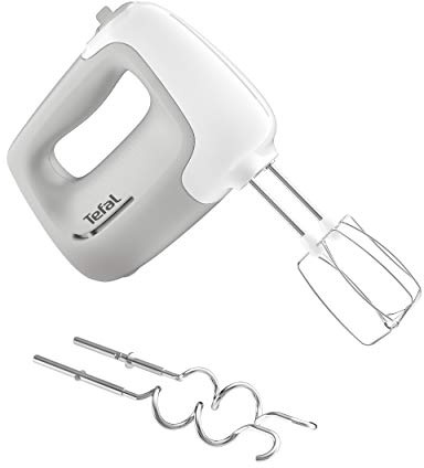 Tefal Handmixer Prep'Mix, 450 W, Handrührgerät mit 5 Geschwindigkeiten, 2 Schneebesen und 2 Knethaken aus Edelstahl, ergonomisches Design, spülmaschinenfestes Zubehör, HT450B