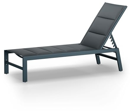 blumfeldt Renazzo Lounge Liegestuhl - Grey Edition, Sonnenliege, Gartenliege, 186 x 56 cm Liegefläche, höhenverstellbare Rückenlehne, Wasserabweisende und gepolstert, ComfortMesh, anthrazit