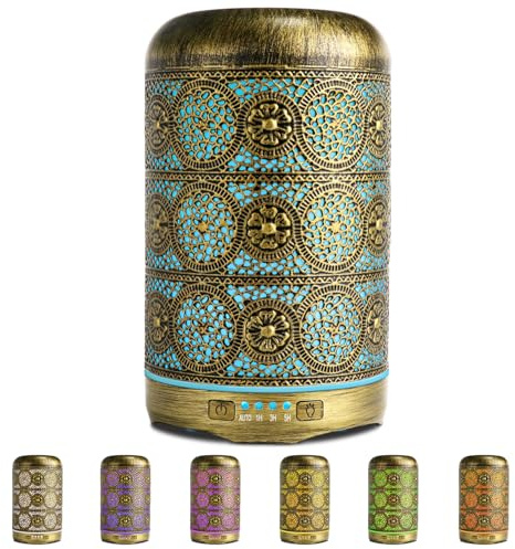 SALKING Aroma Diffuser, 260ml Metall Aromatherapie Diffusor für ätherische Öle, Raumbefeuchter Elektrisch Duftlampe, 7 Farbe Licht Vintage Diffusor für Zuhause Büro Oder Yoga MEHRWEG