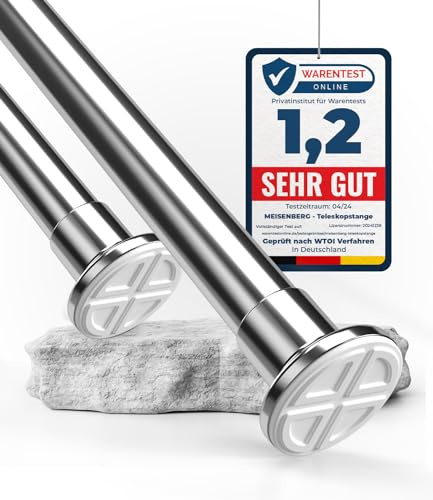 MEISENBERG Multifunktionale Spannstange ohne Bohren 260-310cm, Ø32mm | Werkzeuglose Montage, Rostfrei & Rutschfest - Klemmstange für Fenster, Tür, Bad, Dusche, Schrank, Balkon, Trennwand, Silber