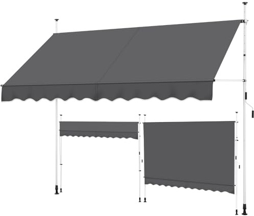 Yaheetech Klemmmarkise 300cm Breit Balkonmarkise mit Handkurbel Sonnenschutz ohne Bohren Sonnenmarkise höhenverstellbar Markise mit Gestell wasserdicht, Dunkelgrau