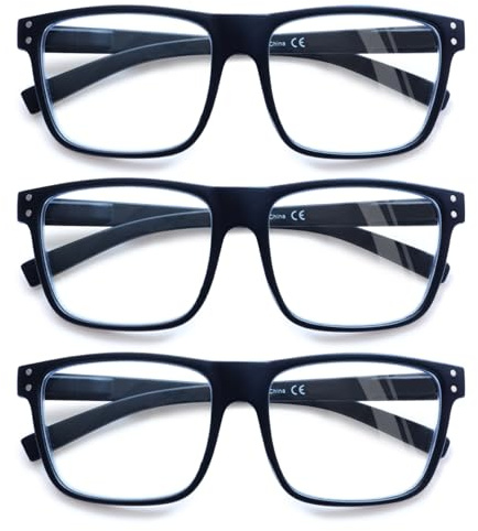 ZOECENT Lesebrille Herren 3 Pack Blaulichtfilter Brille Große Schwarz Computer brillen Lesehilfe für Damen (3 Farbe-1, 2.00, x)