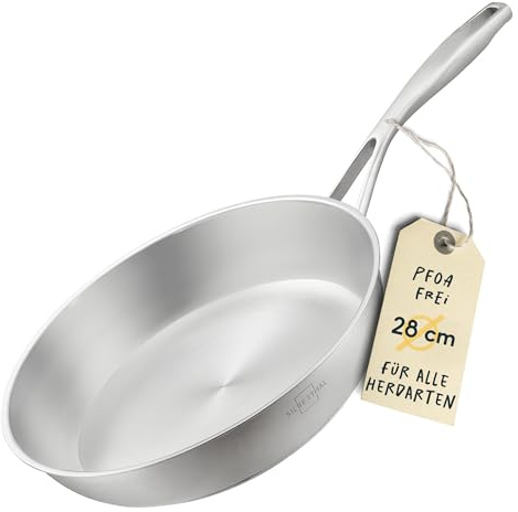 SILBERTHAL Edelstahl Pfanne Unbeschichtet - Induktion - Profi Bratpfanne 28cm - Röstaromen - Ofenfest