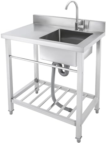 Etrhdfyts Edelstahl Spültisch 80 cm Breit mit Blende, Küche Spüle mit Unterschrank,Freistehendes Spülbecken mit Wasserhahn, Ablauf-Schlauch, Küchenspüle 1 Becken (Spülbecken: Rechts)