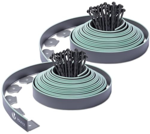 VOUNOT Flexible Rasenkante Kunststoff, mit 60 Erdanker, Länge 20m Höhe 6cm, Grau+Hellgrün