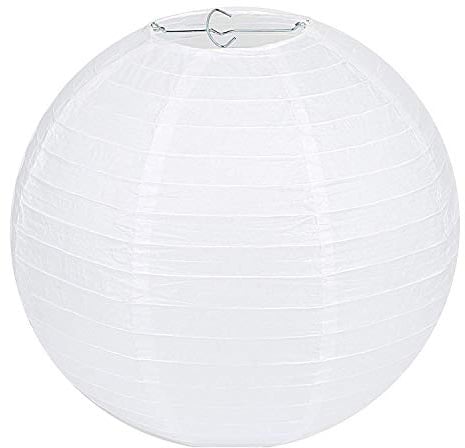 LIHAO Lampenschirm Rund Weiß Papier Laterne Classic Bamboo Style Gerippter Lampenschirm Deko für Party Garten Hochzeit Dekoration (25 cm, 10")