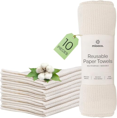 Mioeco 10er-Pack Wiederverwendbare Küchentücher - Waschbare Spültücher aus Bio-Baumwolle - Alternative zu Küchenrollen & Baumwoll Putztüchern - Saugfähig, Robust & Umweltfreundlich