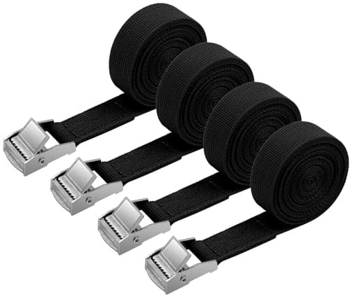 URAQT Spanngurt Befestigungsgurt, 4 x 150kg 2 Meters Ratschenspanngurt Breite 20mm Zurrgurt, Verstellbare Befestigungsriemen mit Klemmschloss für Transport, Fracht, Gepäck, Camping （Schwarz）