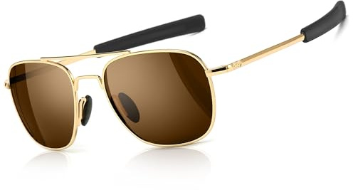 SUNGAIT Herren Militär Sonnenbrille Polarisierte Pilot Style - Bajonett-Tempel (Gold Rahmen/Braun Linse)