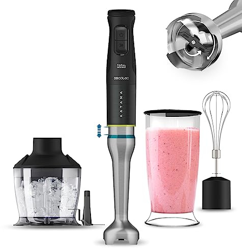 Cecotec Katana TotalDestroy 1500XL DoubleKatanas Creme, 1500 W, doppelte Klingen, 21 Geschwindigkeiten und Turbo, 4 Klingen mit schwarzem Titan, extra langer Fuß, Zubehör-Set