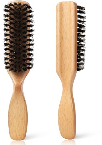 Haarbürste mit Wildschweinborsten für Männer, glatte Rückseite, Herren-Haarbürste mit steifen Borsten und Holzgriff, für dickes, feines und normales Haar, glättendes Styling, verleiht Glanz