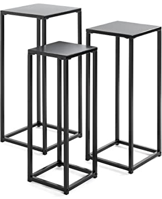 HAKU Blumensäule 3er Set quadratisch, Pflanzenhocker Pflanzensäule aus Metall Schwarz Maße: B 22/26/30 × H 61/66/71 × T 22/26/30 cm Style: Modern