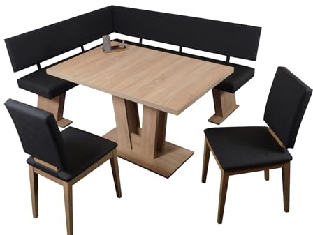 wonido Moderne Eckbankgruppe, Sonoma Eiche/anthrazit, 2 Stühle, Säulentisch mit Synchronauszug, Komfortpolsterung