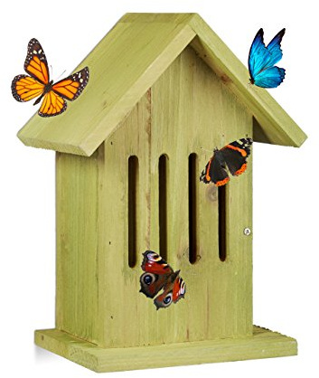 Relaxdays Schmetterlingshaus hängend, Insektenhotel für Garten, Balkon, Apollofalter, HxBxT: 25,5 x 18,5 x 12 cm, grün