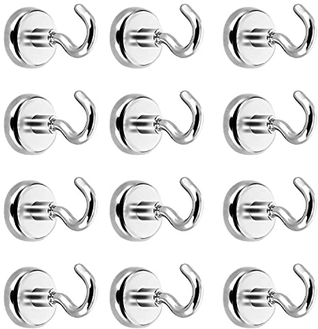 Tonpop Magnet Haken,12 Stück 10kg+ Magnete mit Haken, Magnethaken,Super Starker Neodym Magnetischer Haken Einsatzbereich Küche Badezimmer Schlafzimmer Garage Schließfächer Büro Kühlschrankmagnet