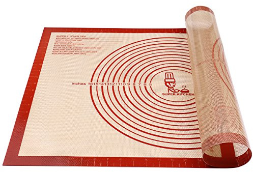 SUPER KITCHEN Antihafte Rutschfeste Backunterlage Backmatte Silikon Teig | Groß 71x51cm Ausrollmatte Teigmatte Silikonmatte Backen Arbeitsmatte mit Messung für Fondant Gebäck Pizza Matte,BPA Frei(Rot)
