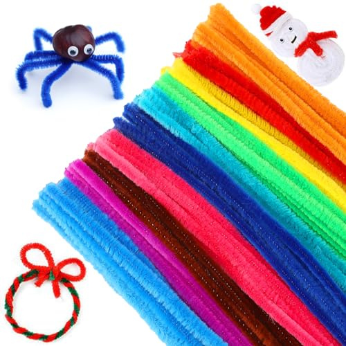 G2PLUS Mehrfarbig Pfeifenreiniger 6mm, 100 Stück Pfeifenputzer zum Basteln, Pfeifenputzer für Blumen Pfeifenreiniger, 30cm Chenilledraht für Kinder zum Basteln und Dekorieren