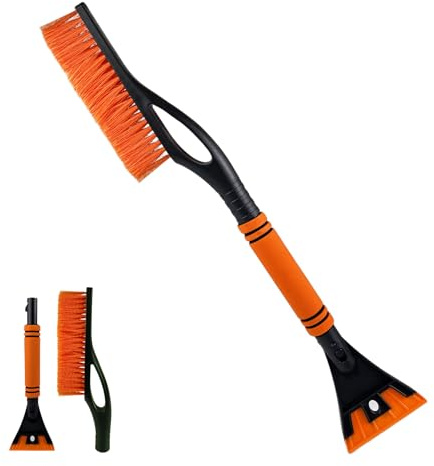 VELLUSTRA Eiskratzer Auto mit Schneebesen, Ergonomischer Scheibenkratzer, Abnehmbarer, Rutschfester Softgriff, Langlebiger Schneekratzer, Schnell Stabile, Winter Zubehoer, für Auto (Orange)