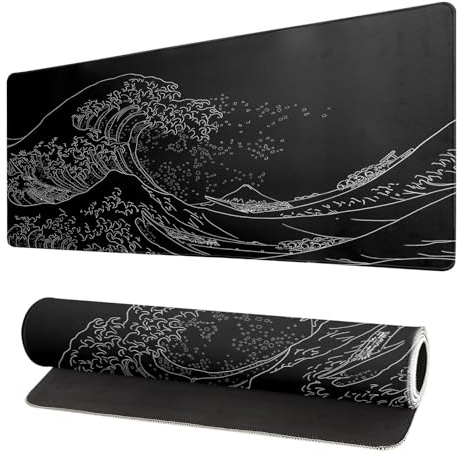 Brecoy, Japanisches Meereswellen-Mauspad, großes Anime-Gaming-Mauspad, verlängertes Kanagawa-Schreibtischpad, 3 mm Dicke rutschfeste Gummi-Unterseite, 80 x 30 cm.