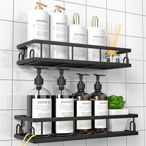 UUlioyer Duschablage Ohne Bohren, Wasserdichter Duschregal, Badezimmer Regal Organizer, Shampoo Duschgel Halterung für Dusche (Schwarz- 2 Stück)