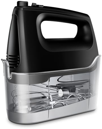 Handmixer Elektrisch Handrührgerät 6 Stufen Plus Turbo Kein Spritzen Mixer Handrührer mit Aufbewahrungskiste,5*Edelstahl Zubehör, Schwarz 400W Leiser Motor