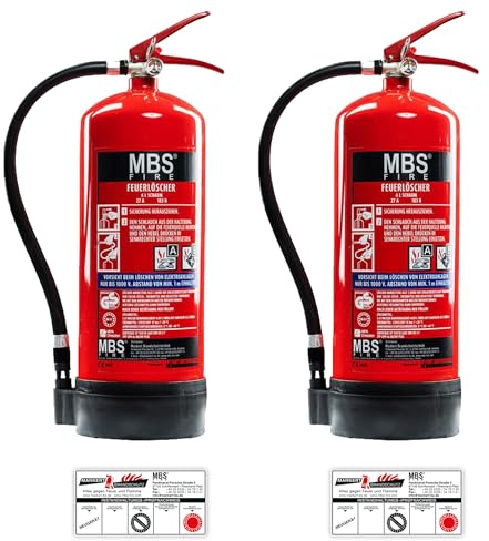 2X MBS FIRE Schaum Feuerlöscher 6L mit Manometer inkl. Instandhaltungsnachweis 27A 183B