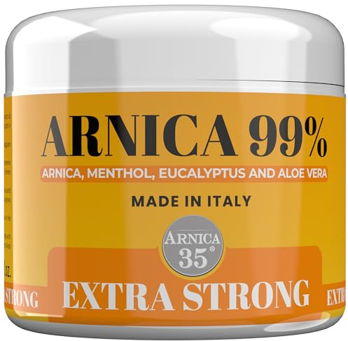Arnica 35 – Arnika Gel 99% Extra Stark, Kühleffekt, 500 ml, Lindert Müde Muskeln und Gelenke, Beruhigend und Entspannend, Mit Menthol, Eukalyptus und Aloe Vera, Made in Italy