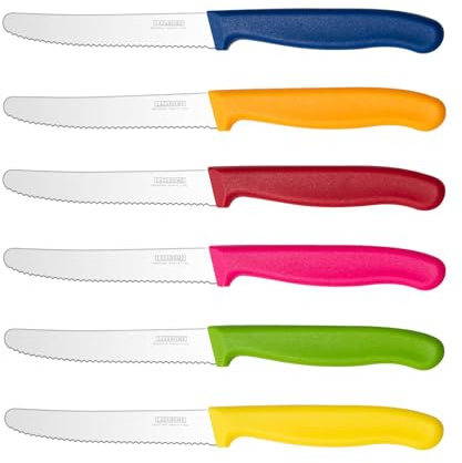 LAZAHOME 6 Stück Frühstücksmesser,Brötchenmesser mit Messer Wellenschliff,Hochwertiger Rostfreier Stahl Brotzeitmesser,Steak Messer,Tafelmesser für Haus Restaurant,Spülmaschinenfest,Bunt